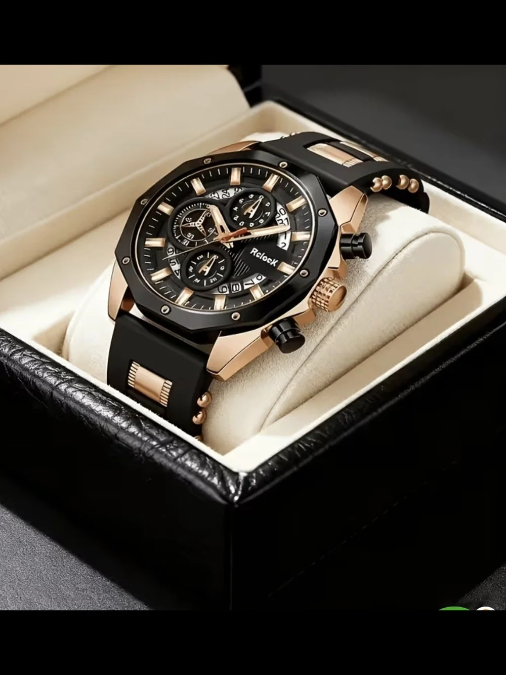 Black and Rose Gold Men's Chronograph Watch